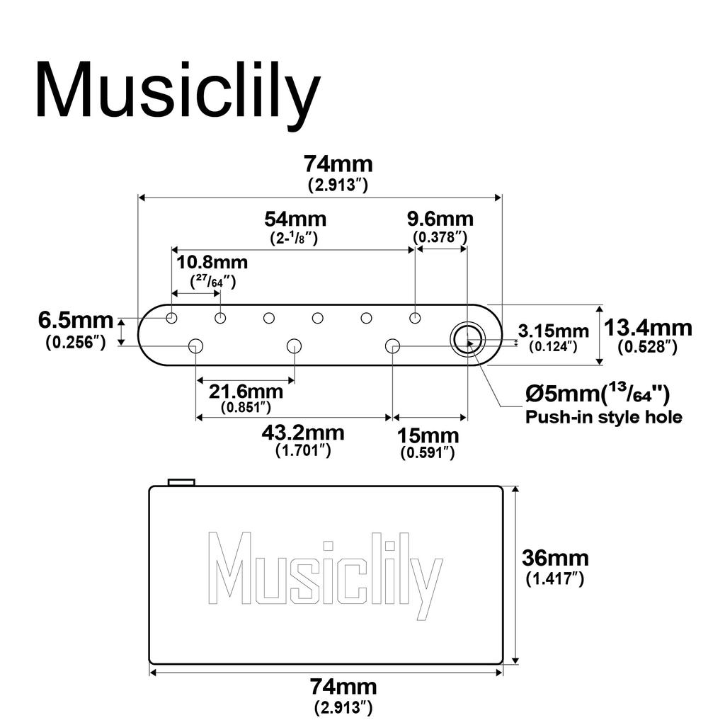 Musiclily Ultra Brass 36mm Tremolo Block with 10.8mm String Pitch for Strat Electric Guitars and Wilkinson M Series Bridges