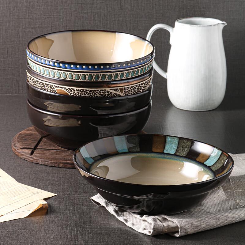 Hand-Painted Ceramic Kiln Glazed Bamboo Leaf Soup & Noodle Bowl