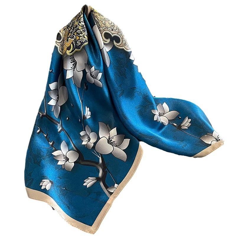 

65Cm Square Pure Silk Square Scarf Elegant Silk Decorative Flower Design Necktie Small Neckerchief For Women 65x65cm