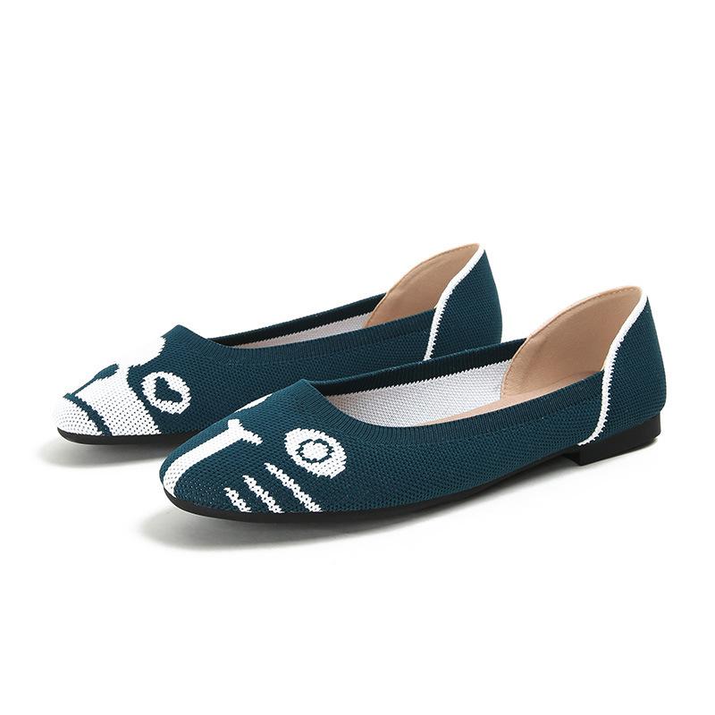 Spring and Autumn Flying Single Shoes Doudou Flat Bottom Floating Shoes Round Head Boat Shoes Knitted Flying Thread