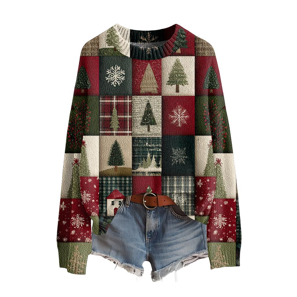 Damen Lustiger Damen Weihnachts-Pullover R-Ausschnitt Weihnachts-Jumper Weihnachts-Outfit Hässliches Sweatshirt Weihnachtskostüm