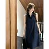 2026 simple lapel sleeveless dress women's summer loose and thin temperament commuter style solid color straight medium and long dress women