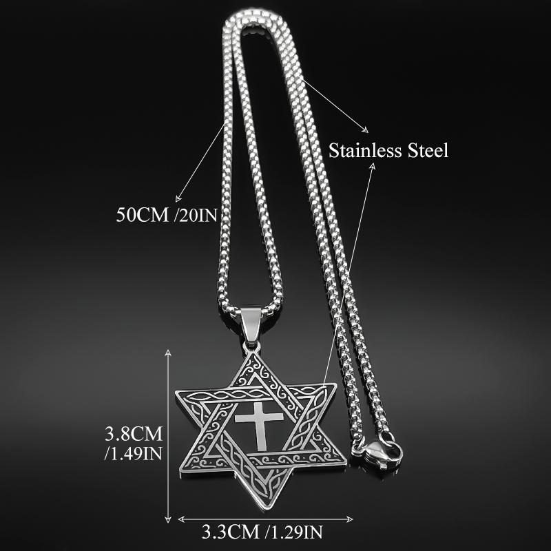 Collana con Ciondolo Croce Esagramma Je per Donna Uomo Acciaio Inossidabile Stella di David di Israele Catena Gioielli N2595-5S02