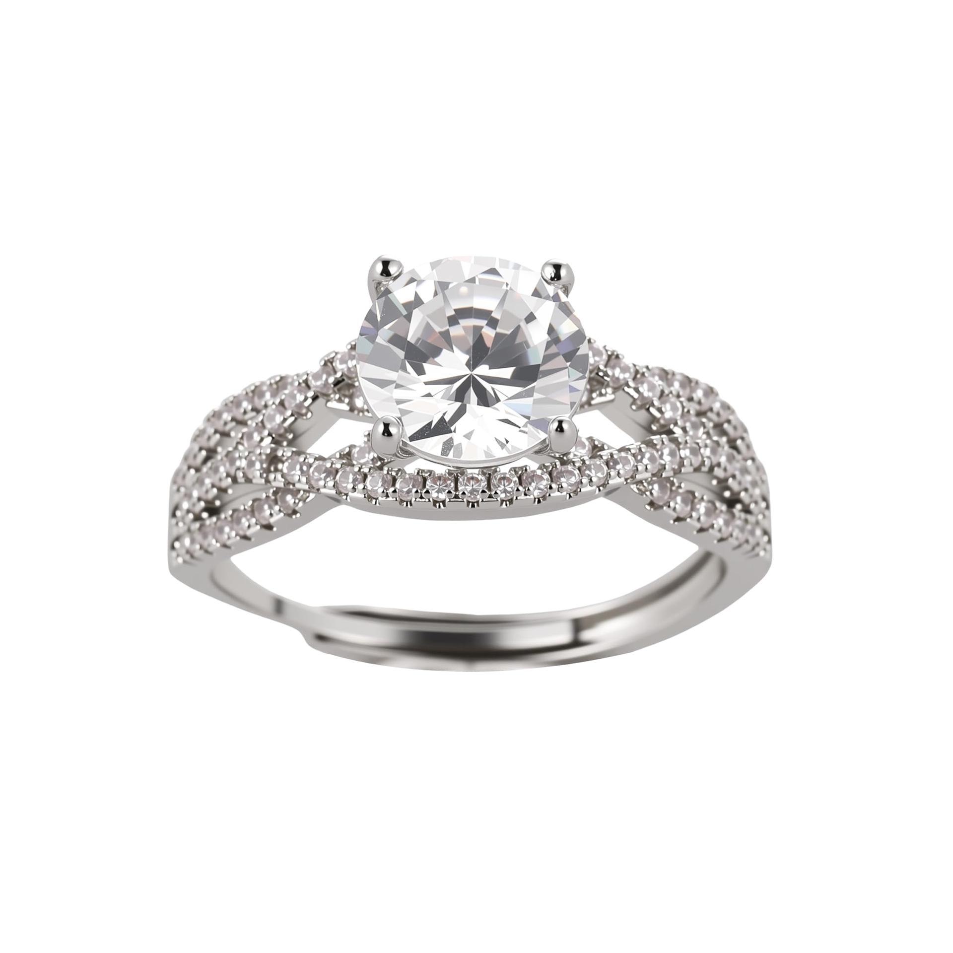 Adjustable 2 Carat Moissanite Wedding Ring with Cubic Zirconia Accents Open Adjustable