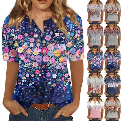 Γυναικεία Μπλουζάκια Πλισέ Μπλούζες με Λαιμόκοψη V Επίσημες Καθημερινές Μπλούζες με Εκτύπωση Κοντομάνικα Καλοκαιρινά Τοπ Άνετη Εφαρμογή