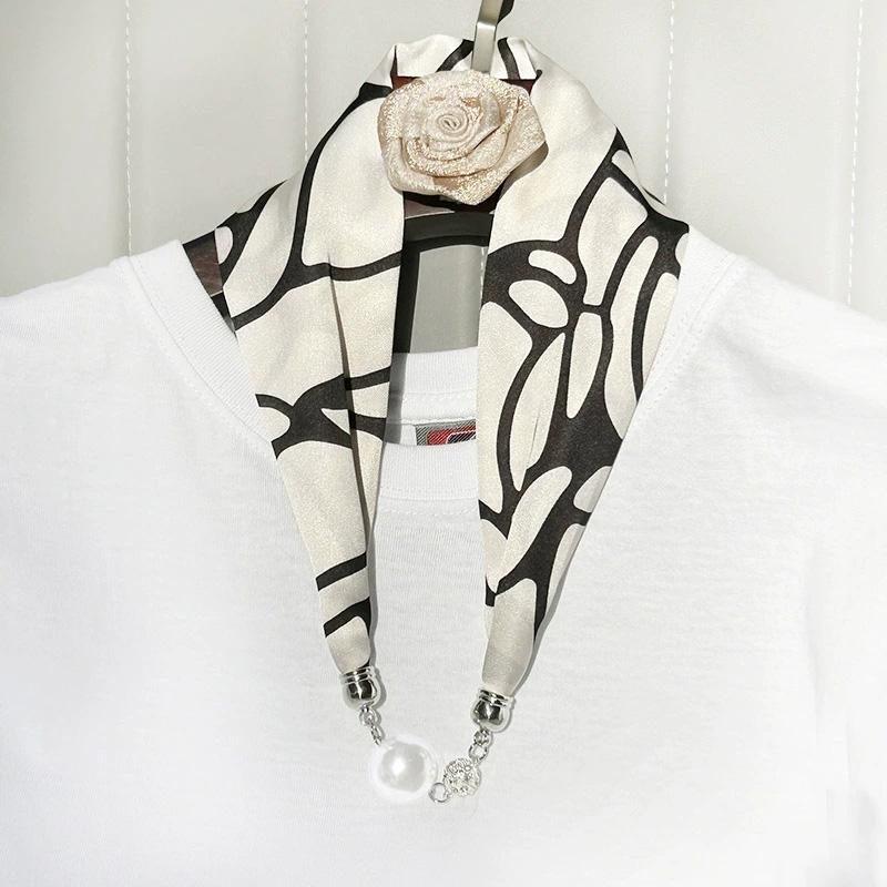 1Pc Cloth Accessories Versatile Patterned Texture Pearl Fashion Neck Protection Scarf Magnetic Silk Scarf