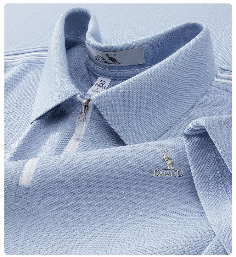 Summer Half Zipper Cotton Hemp Short-sleeved T-shirt for Men Polo