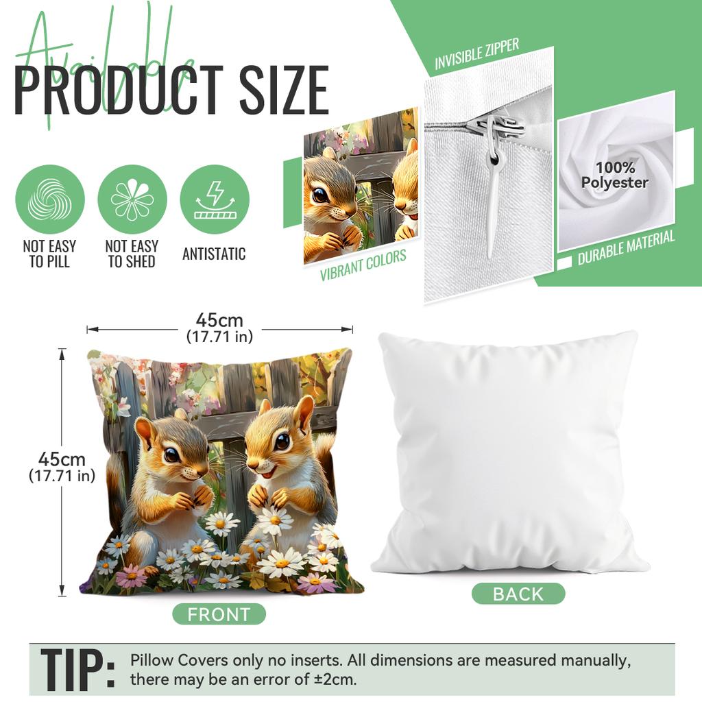Squirrel Flowers Cushion Pillowcase Printed Polyester 45X45Cm Throw Pillowcover Decorative Sofa Cushion Pillowslip Home Decor