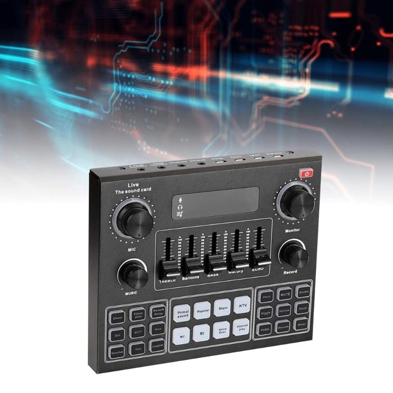 V9SJ Live Soundkarte Voice Changer mit 12 Szenen und elektronischen Effekten Auditory Mixer unterstützt 2 Mikrofone zum Singen