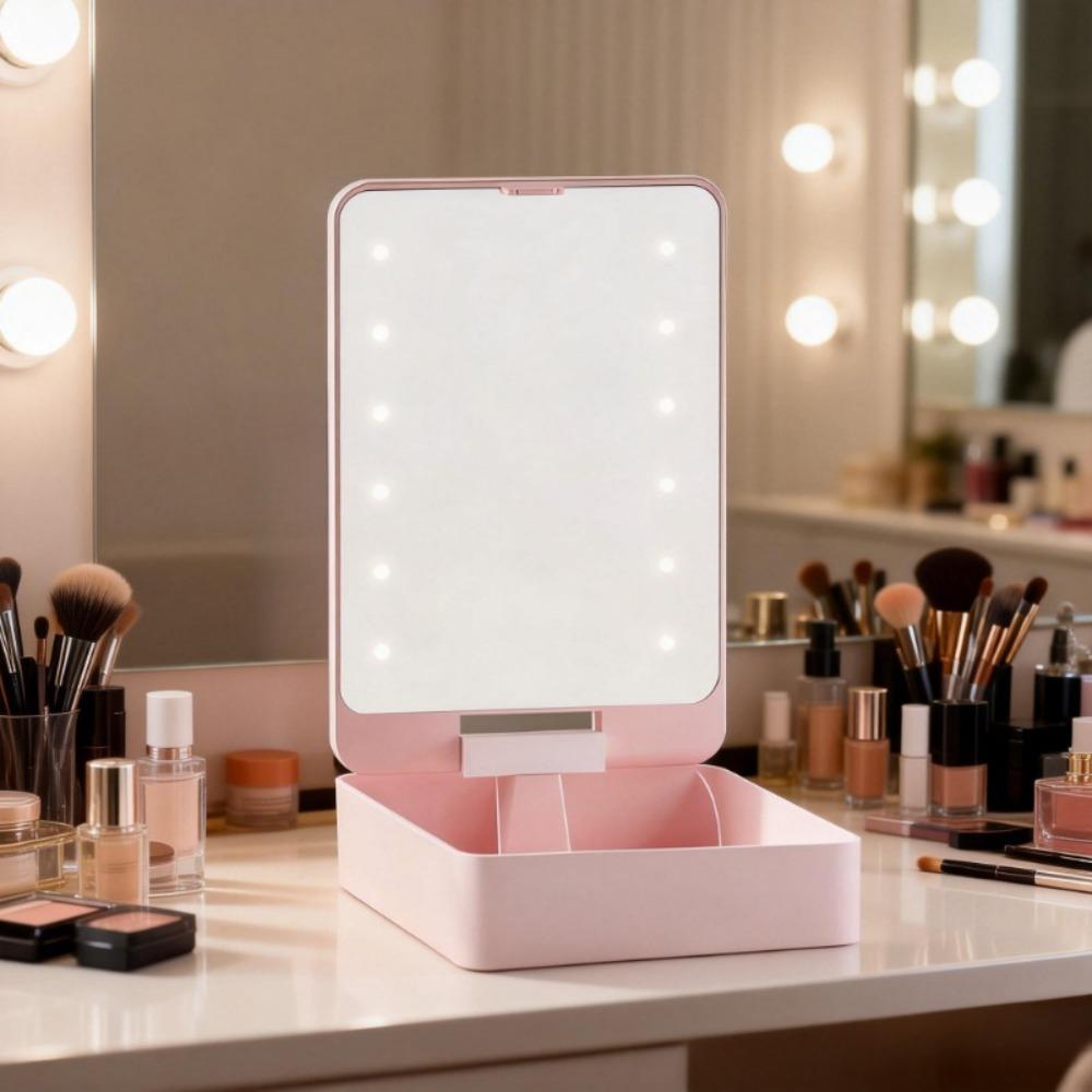 with Adjustable Brightness LED Light Travel LED Makeup Mirror Case