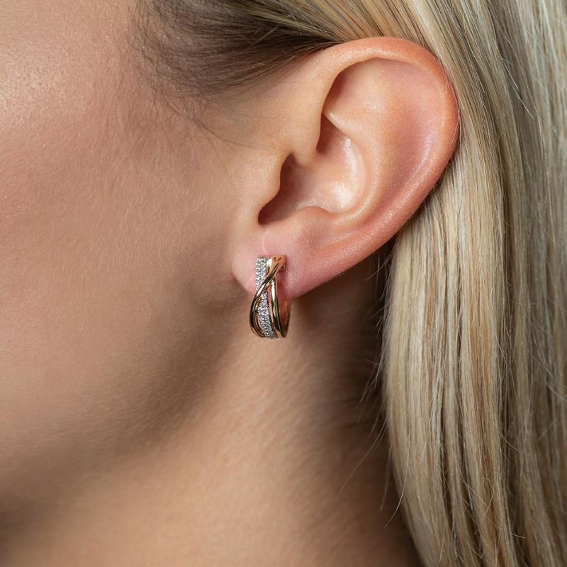 Luxurious Women's Double-row Synthetic Zircon Design Hoop Earrings Exquisite Golden Plated Daily Versatile Jewelry Gifts