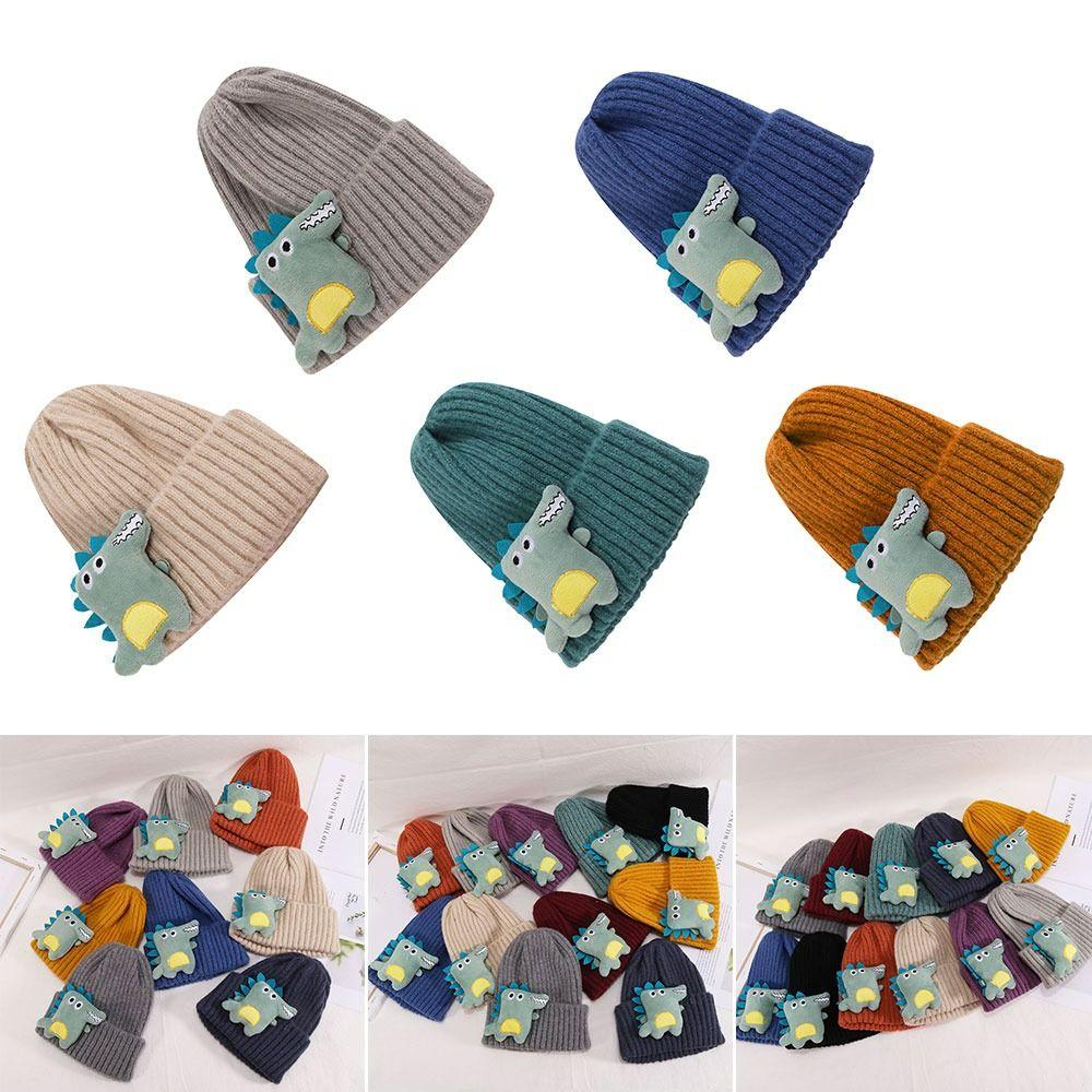 Winter Cute Kids Hats Handmade Thick Warm Soft Beanie Ear Warmer Knitted Cap Dinosaur Shape