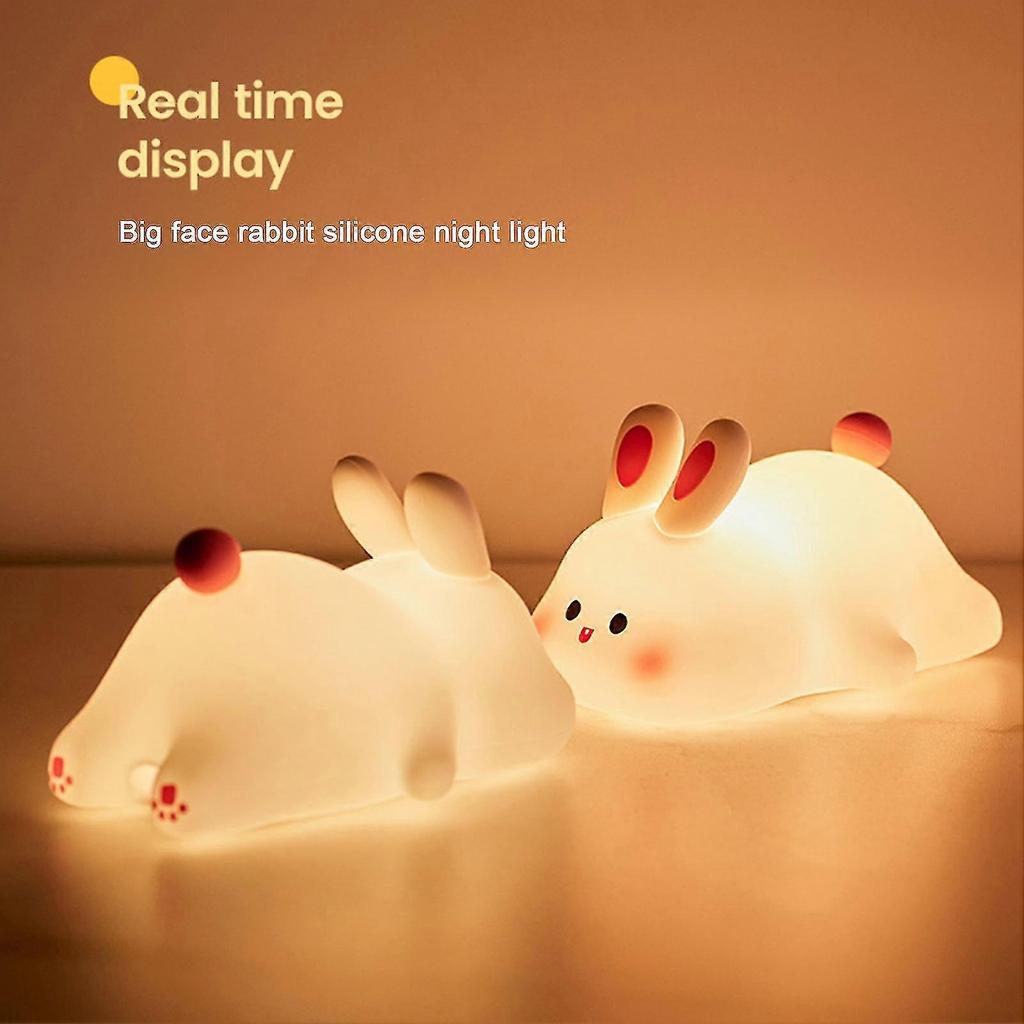 Night Light Silicone Big Face Rabbit Tap USB Rechargeable with Dimmable Timer Soft Eye-Protective LED Night Light-Splendid