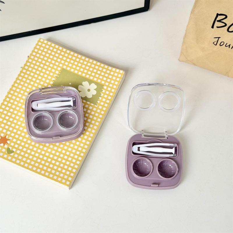 Mini Solid Color Contact Lens Case Contact Lens Container Girls Travel Holder Storage Eye Container with Mirror