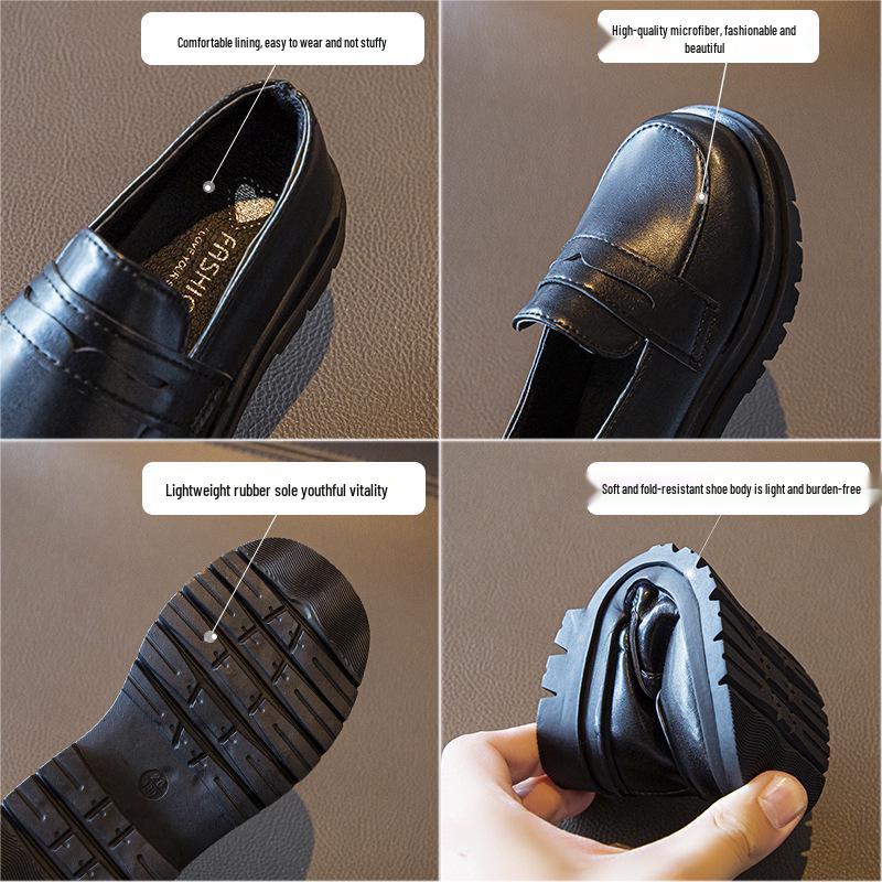 Children's Black Leather British-Style Retro Princess Shoes for Spring & Autumn 2025
