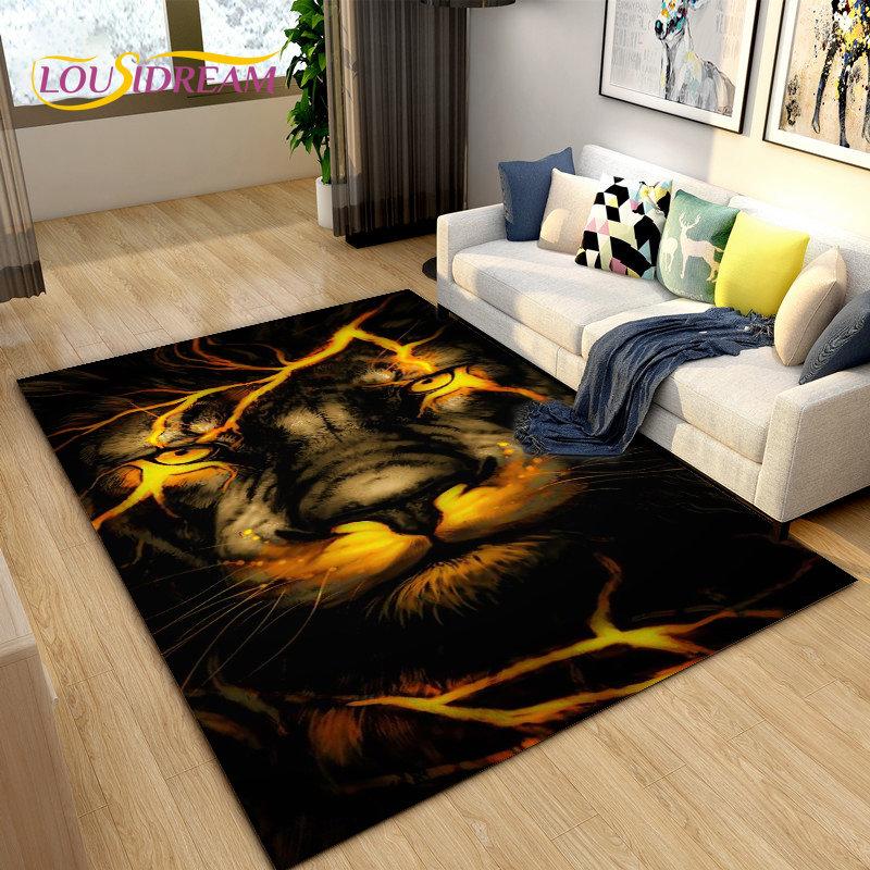 3D Beast Lion Cartoon Animal Area Rug Carpet for Living Room Bedroom Playroom Sofa decor home Non-slip rug Floor Mat Soft