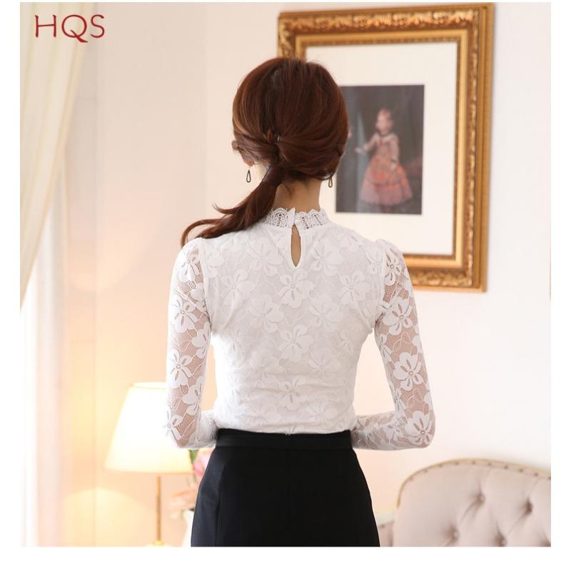 Lace Tops for Women Long Sleeve Fall Winter High Neck Mesh Blouse Slim Fit Hollow Out Casual Shirt