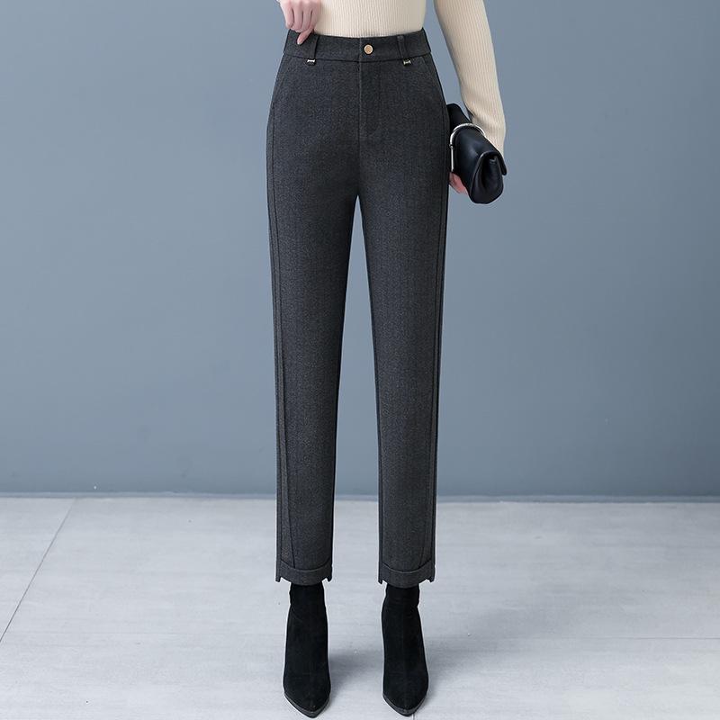 

Женские шерстяные брюки-сигареты с высокой посадкой - Приталенные, повседневные и универсальные для осени/зимы 4XL for 146-160 jin серый