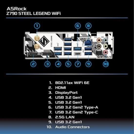 ASRock Motherboard Z790 Steel Legend WiFi Compatible with Intel 12th and 13th Generation CPU Z790 Chipset DDR5 ATX Motherboard Authorized Distributor