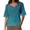 Women's V Neck T Shirts Half Sleeve Tops Printed Casual Summer Tees T Shirt Blouse
