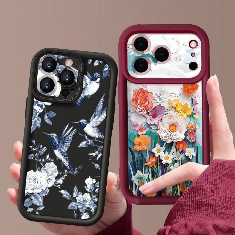 White Flowers Print Case For iPhone 17 Pro Max Case iPhone 16 15 14 13 Pro Max 11 17e 16e Shockproof Bumper Soft Silicone Phone Cover Cases