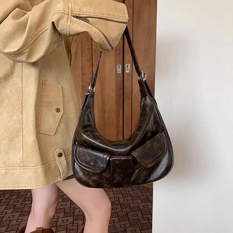 Shoulder Bags Women Solid Color All-match Simple Multifunction Handbags Large Capacity Underarm Bags