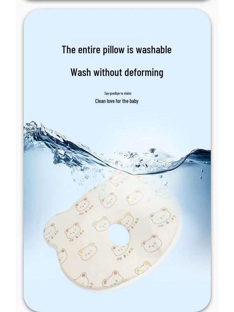 Newborn Anti-Flat Head Silicone Shaping Pillow - Infant Head Correction, Washable Memory Foam, Cotton Cover