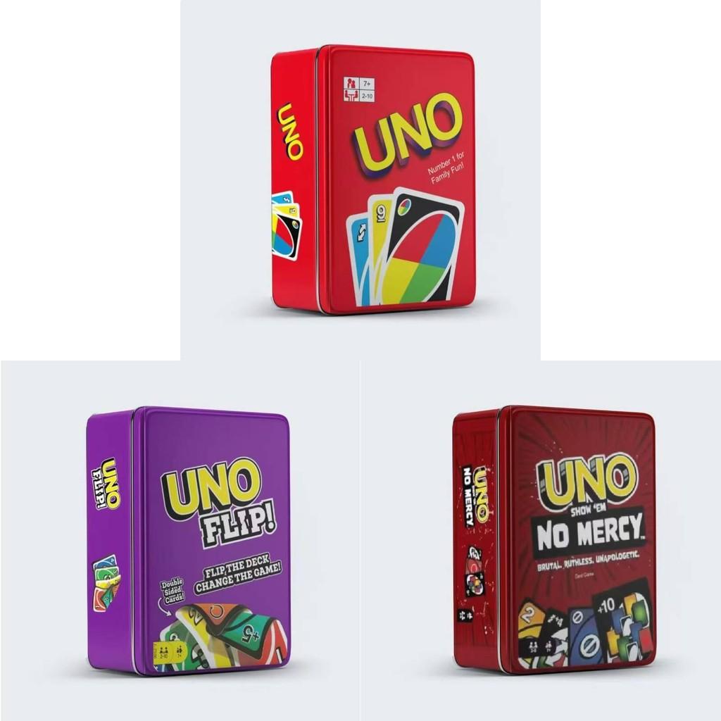 No Flip Uno Mercy Card Board Game Toy Family Party Prop Kids Gifts Iron Box
