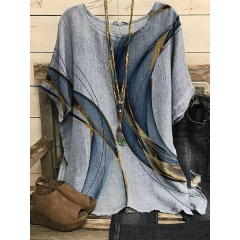Printed round Neck Neck Casual Loose Top Print round Neck Top Women