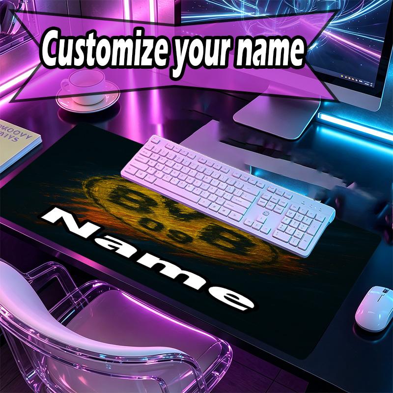 Custom Name Personalized Borussia Dortmund Pattern Mousepad, Laptop PC Desk Mat, Decorative Desk Mat for Home Keyboard Pad Gift
