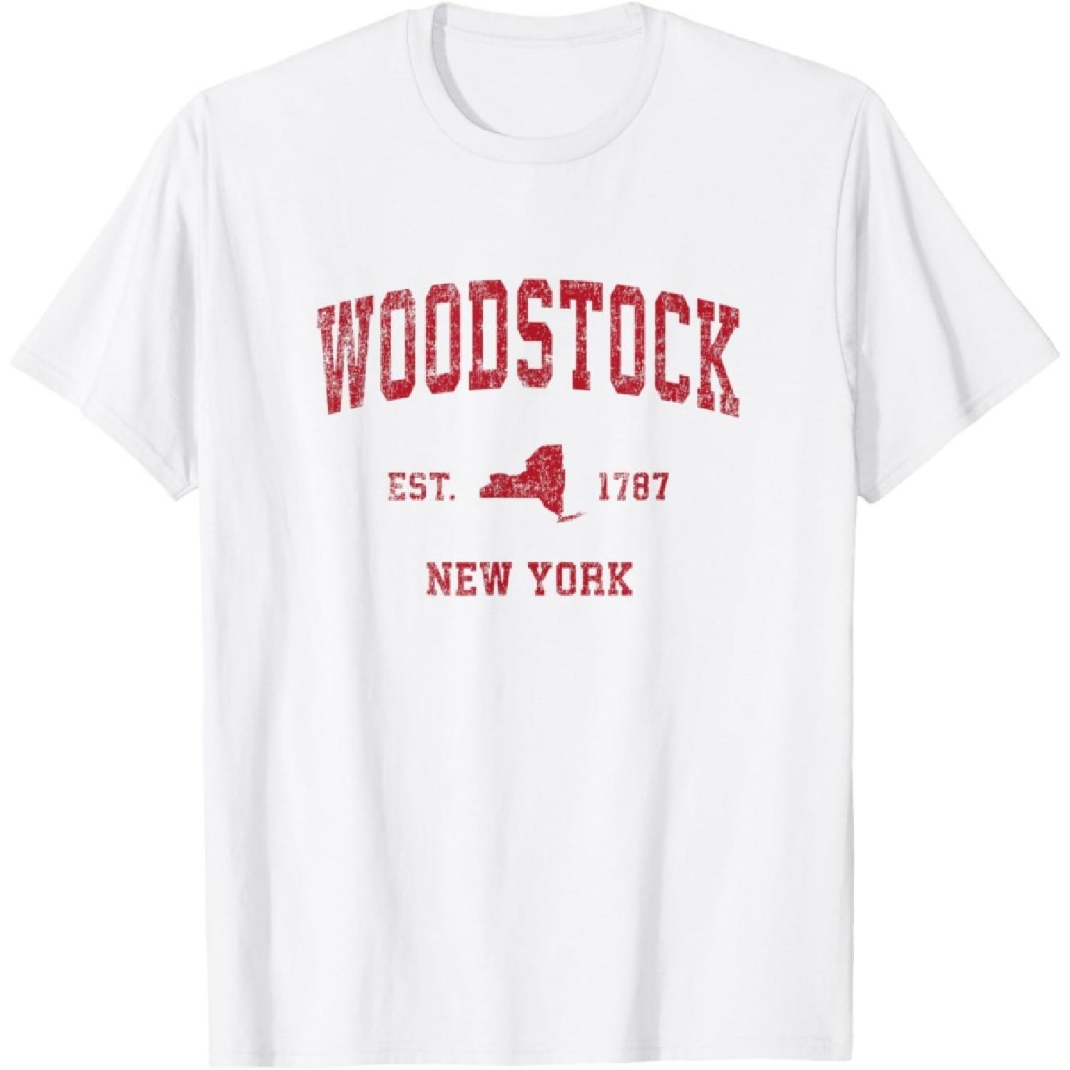 Woodstock New York NY Vintage Sports Design Red Print T-Shirt S