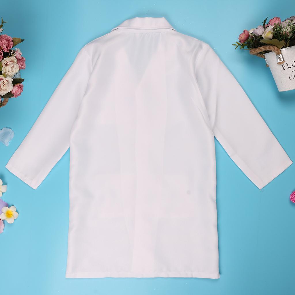 Kids Boys Girls White Long Sleeves Lab Coat Uniform Doctor Surgeon Cosplay Costume Fancy Party