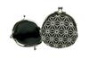 (0221) Uni Seni, Made In Japan, Futago Chirimen, Japanese Pattern, 2.5-inch Round Clasp Wallet [Kojiro, Black]