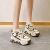 Leder Muffin Plateau Dad Schuhe Damen Herbst 2025 neu runde Zehenpartie Schnürschuhe Innenhöhe erhöhend Damenschuhe vielseitige Sportschuhe