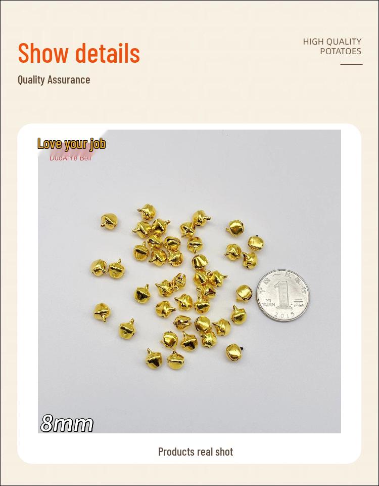 Gold Plated One-Word Bell Charms for Pet Collars (6mm-16mm) - DIY Christmas Pendant Decoration