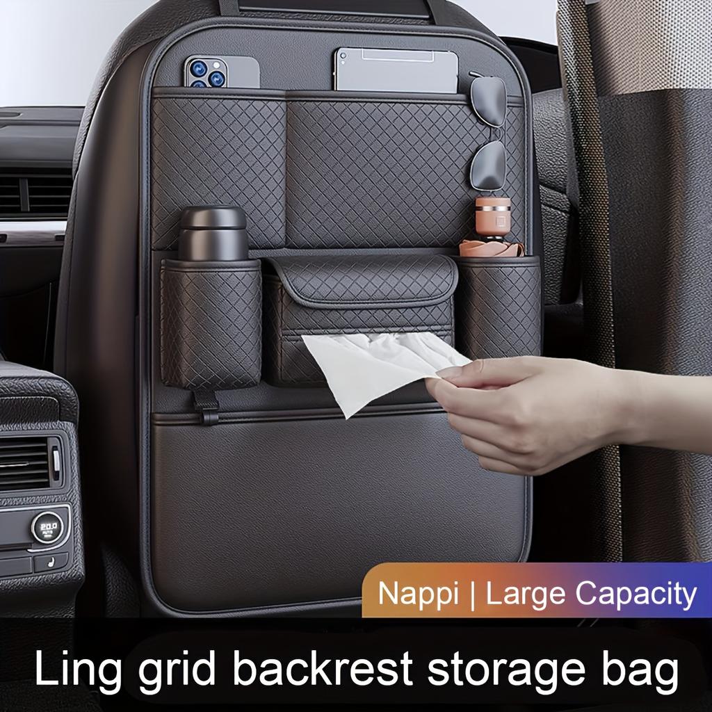 High Quality Black Car Seat Back Organizer - Large Capacity PU Leather Storage Bag for Water Bottles, Tablets, Laptops And Accessories