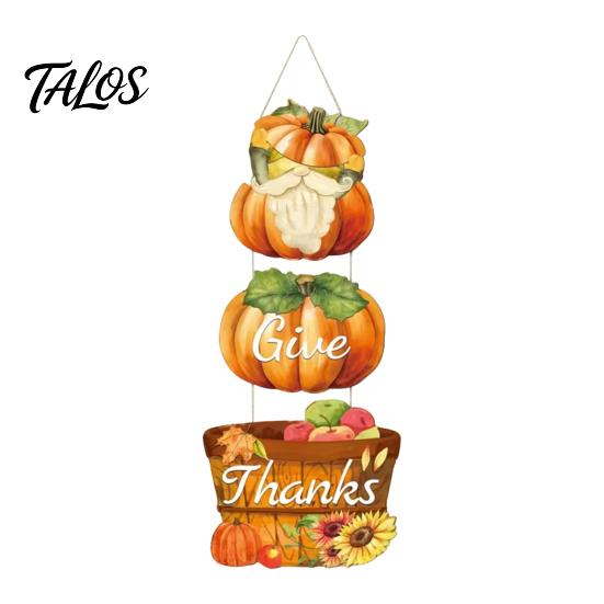 Decoração Sazonal de Madeira Pingente de Ação de Graças, Decoração Durável de Outono, Placa de Madeira Impermeável Impressa com Abóbora e Cesta de Frutas, para Casa ao Ar Livre