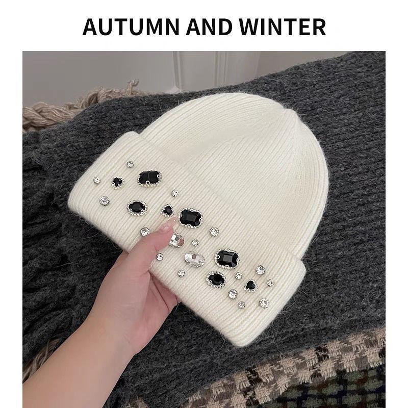Girls Handcrafted Water Drill Wool Hat With Knit Design For Autumn Winter Kids Fashion