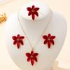 Set di Gioielli da Donna, Anello Fiore Rosso, Orecchini e Collana, Adatto per l'Uso Quotidiano e per le Vacanze