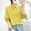 Women's Candy Color Long Sleeve Cotton Shirt - Minimalist, Versatile, and Slimming Design