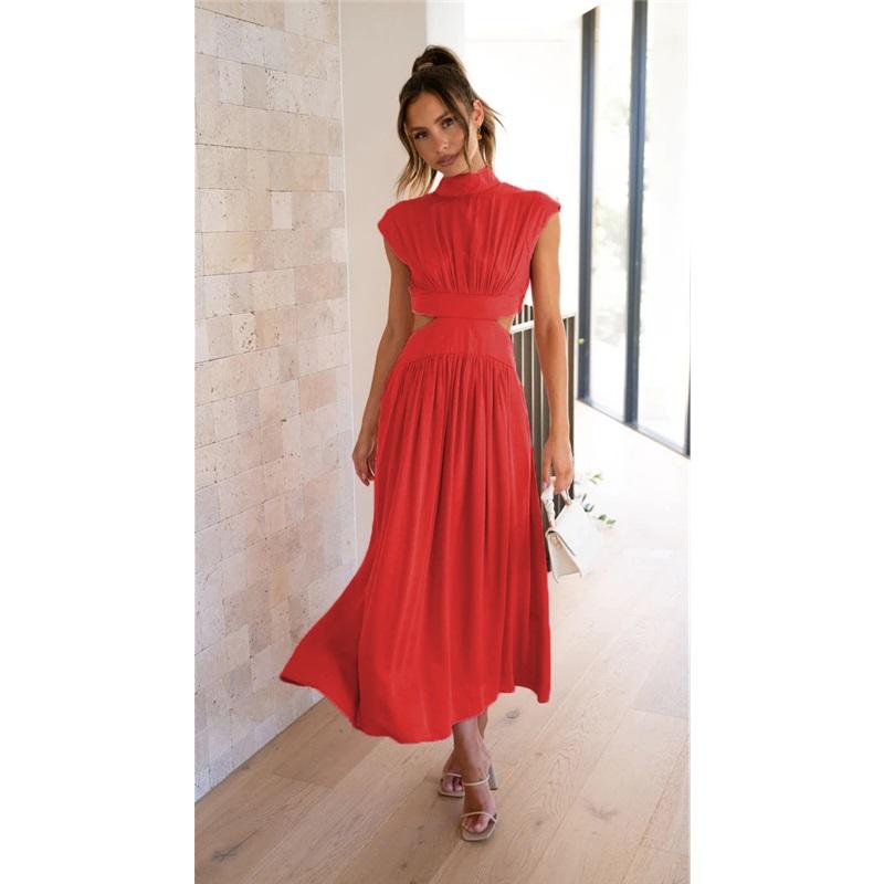 Dlouhé šaty bez pasu s stojáčkem a barvou makronek