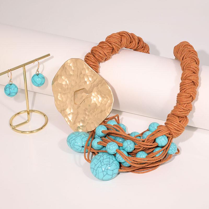 Statement Beads Necklace with Geometry Pendant Starfish Design for Women Girl Trendy Vintage Wedding Party Jewelry