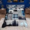 Homewish Rustic Lodge Cabin Duvet Cover Set Hunting Deer Bear Bed Set Retro Plaid Checkered Quilt Cover Set