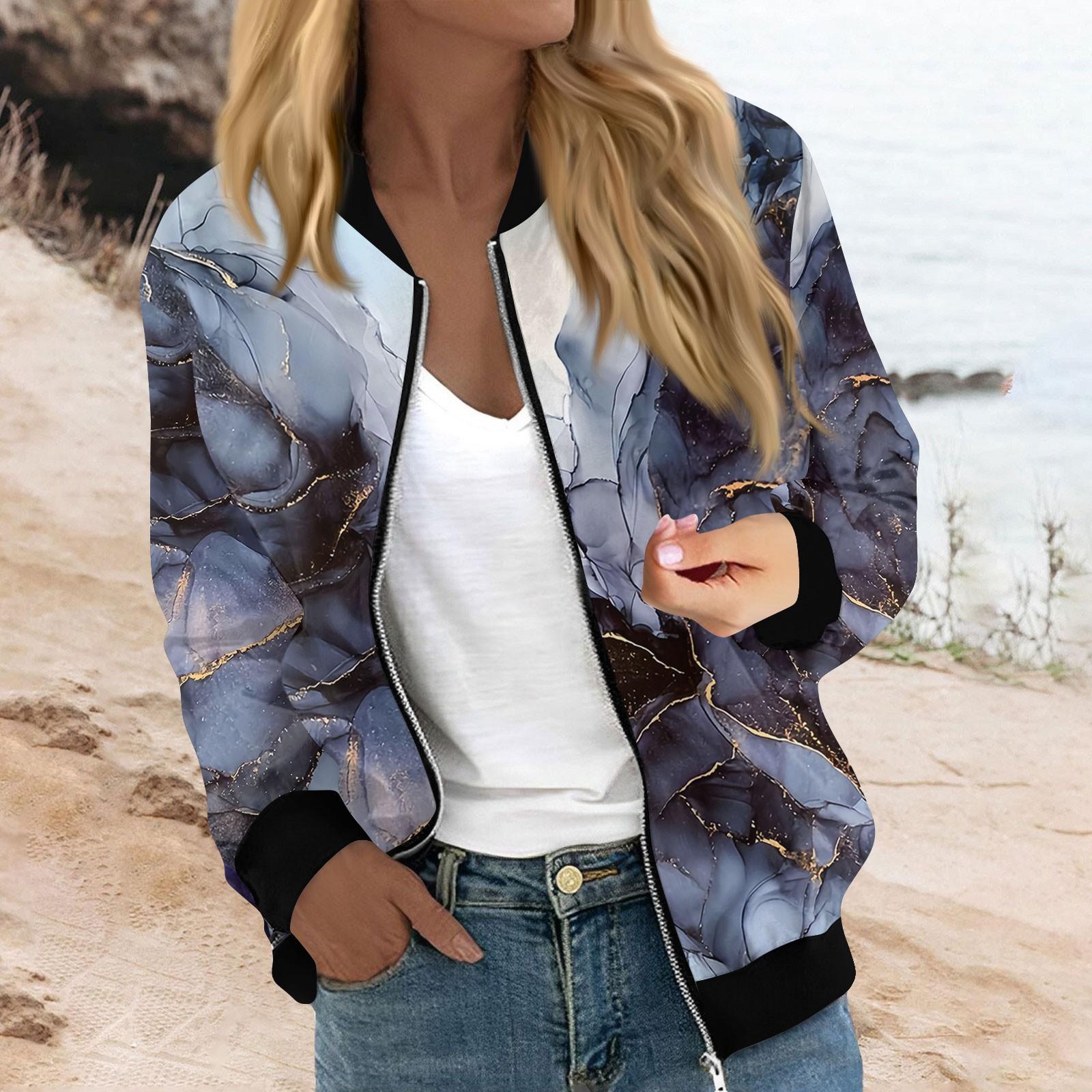 

Женская мода повседневная куртка с градиентным принтом на молнии с карманами L чёрный