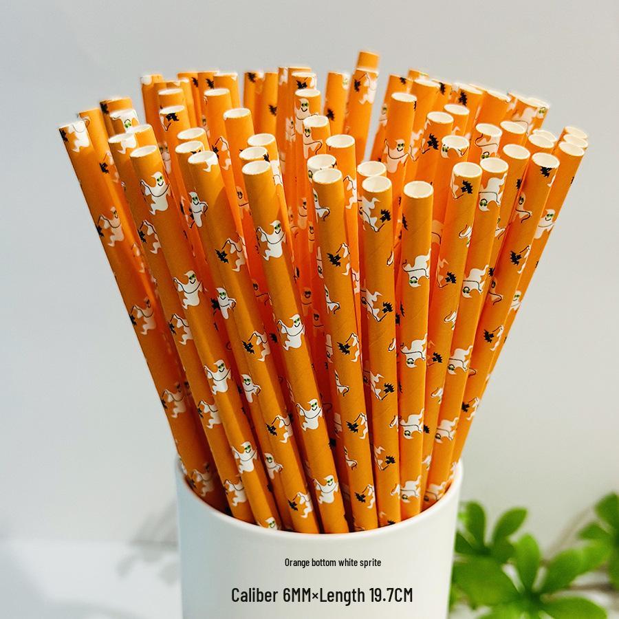 Biodegradable Halloween Paper Straws with Skull and Pumpkin Design