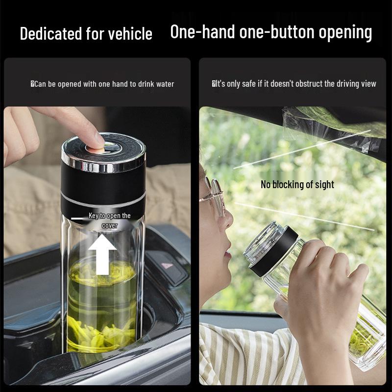 Minghui Quick-Open Double-Layer Glass Cup with Tea and Water Separation, Car-Mounted High-End Men's Cup.