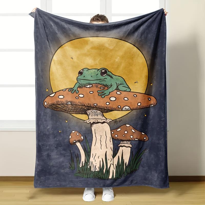 

Retro green frog mushroom pattern Flannel printed blanket suitable for all seasons suitable for living room office sofa travel 75x100cm