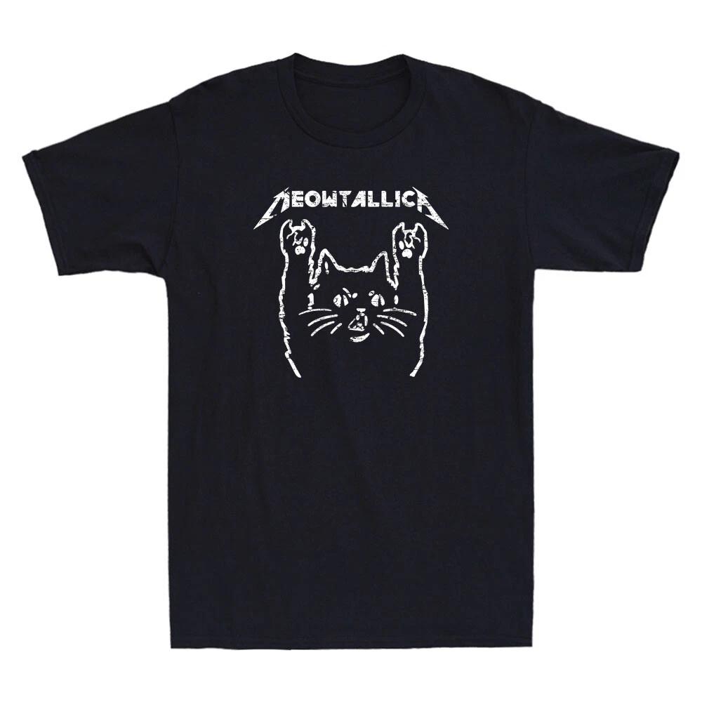 Men s and Women s T-shirts Cat Meowtallica Cat Rock Music Funny Meow Cute Cat Vintage XS