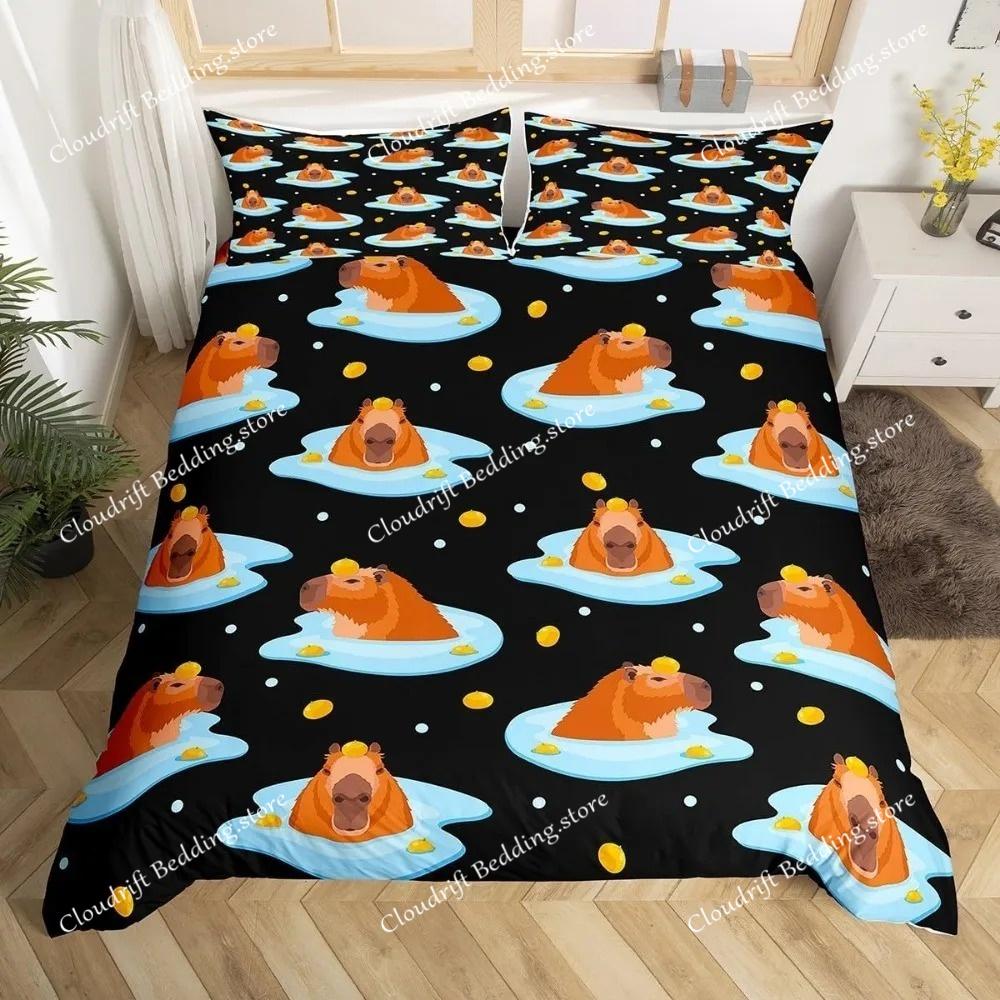 Capybaras Motif Bed Linen,Microfibre Bedding Sets, Children's Bed Linen for Teenagers 3D Animal Printed DuvetCover