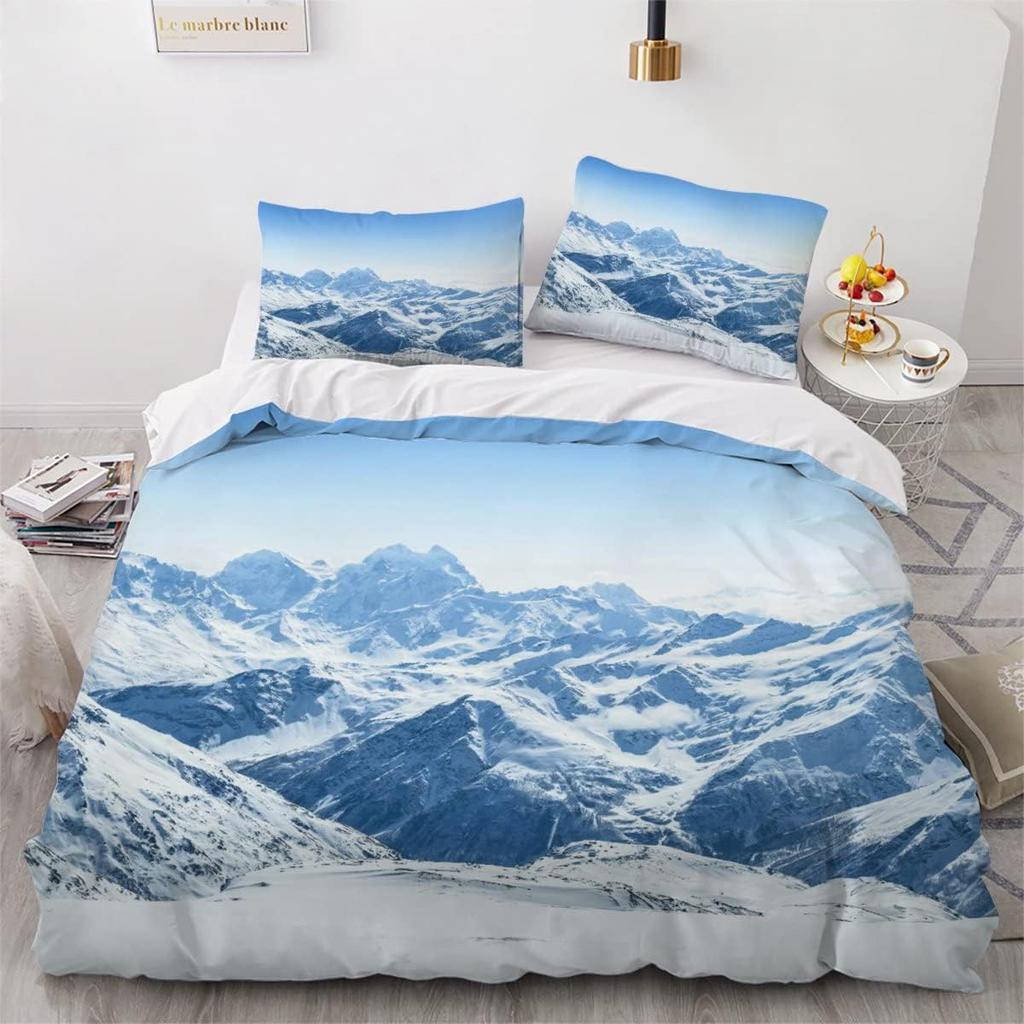 Snow Mountain Duvet Cover Natural Scenery Art Comforter Cover for Children Adults Winter Landscape Twin Queen King Bedding Sets